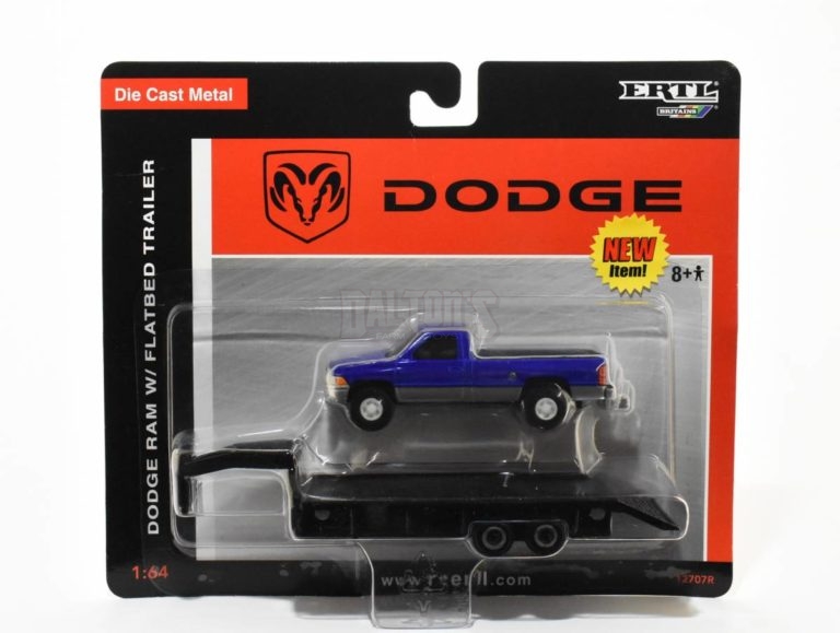 1/64 Dodge Ram Blue & Silver Pickup With Gooseneck Flatbed Trailer