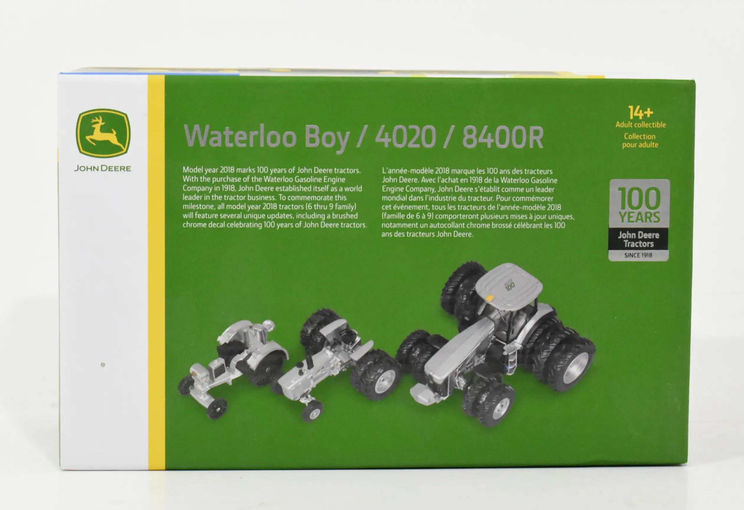 1/64 John Deere 3 Piece Silver 100 Year Anniversary Set, Waterloo Boy,  8400R, 4020 - Daltons Farm Toys