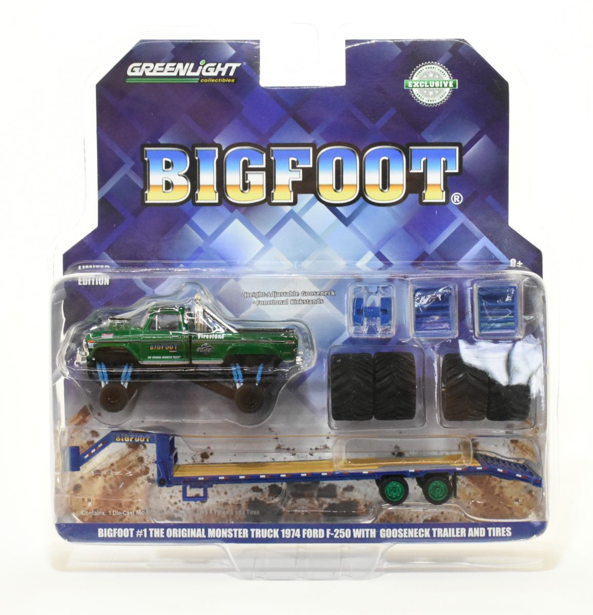 1/64 Big Foot Monster Truck Hauling Set With Trailer, Green Machine