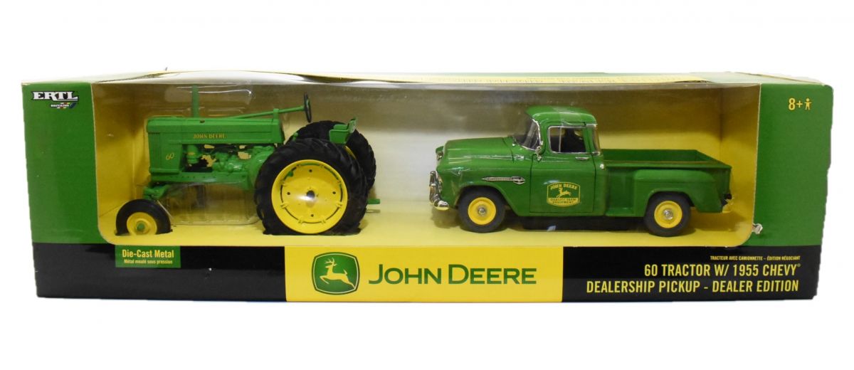 116 John Deere Model 60 Tractor With Wide Front And 1955 Dealership Pickup Truck Daltons Farm Toys 7895