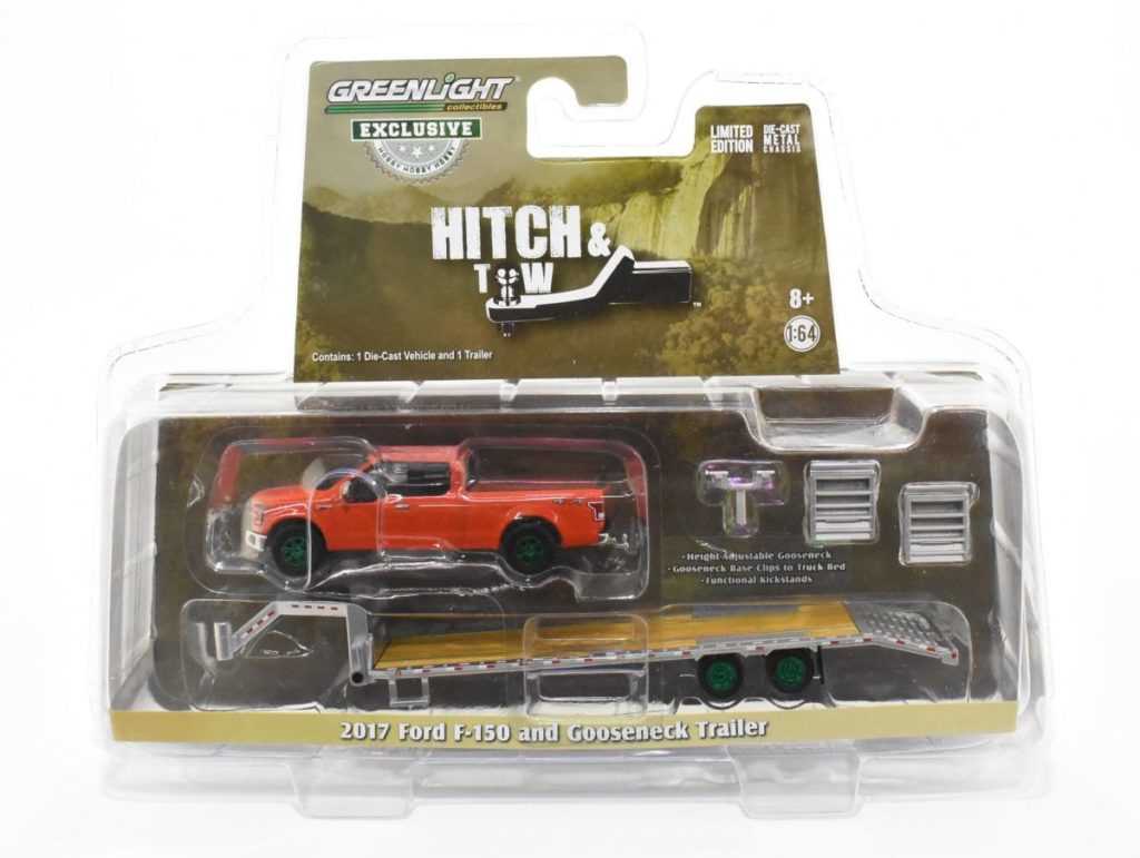1/64 Ford F150 Red Pickup Truck With Silver Flatbed Gooseneck Trailer ...