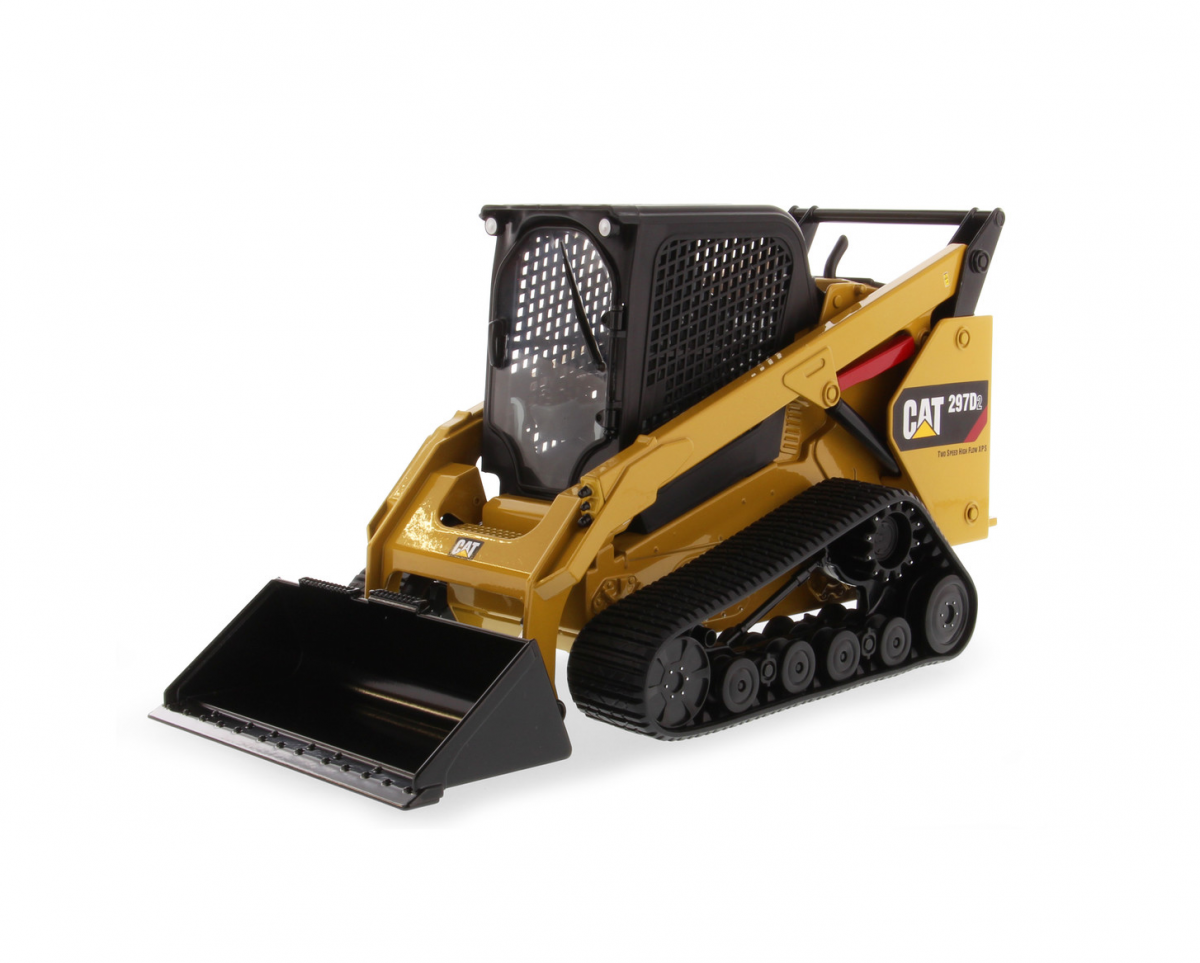 1/16 Caterpillar 297D2 Multi Terrain Tracked Skid Loader With Bucket,  Forks, Broom & Post Hole Auger