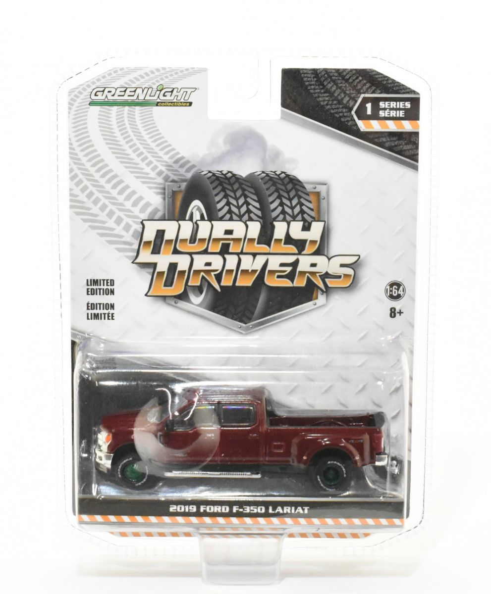 1/64 2018 Ford F-350 King Ranch Dually Pickup Truck Maroon, Dually Drivers, Green Machine Chase