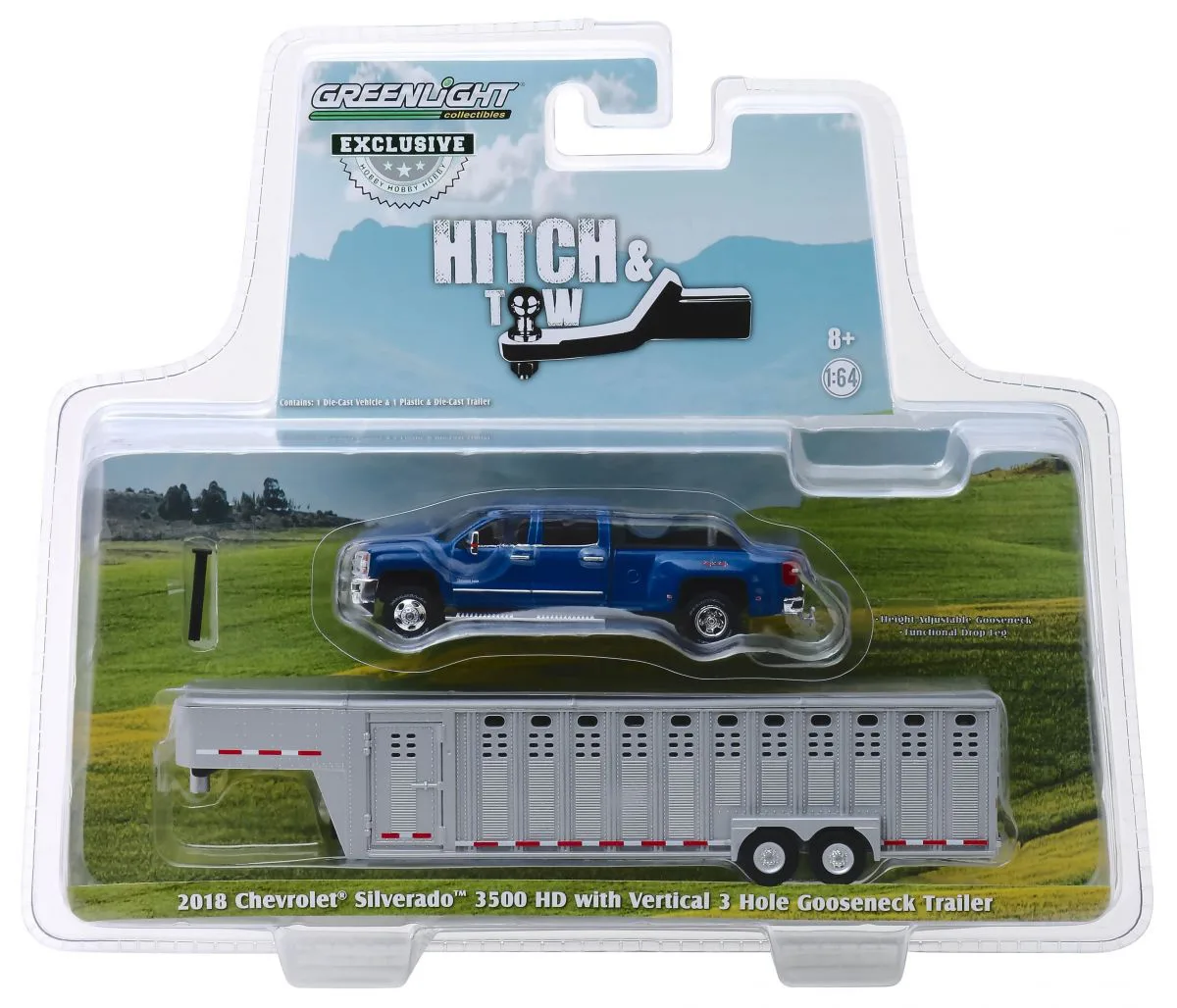 Set Greenlight 1/64 - Camion Chevy Silverado + Remorque Falken Tires - Hitch & Tow - Modèle 2015