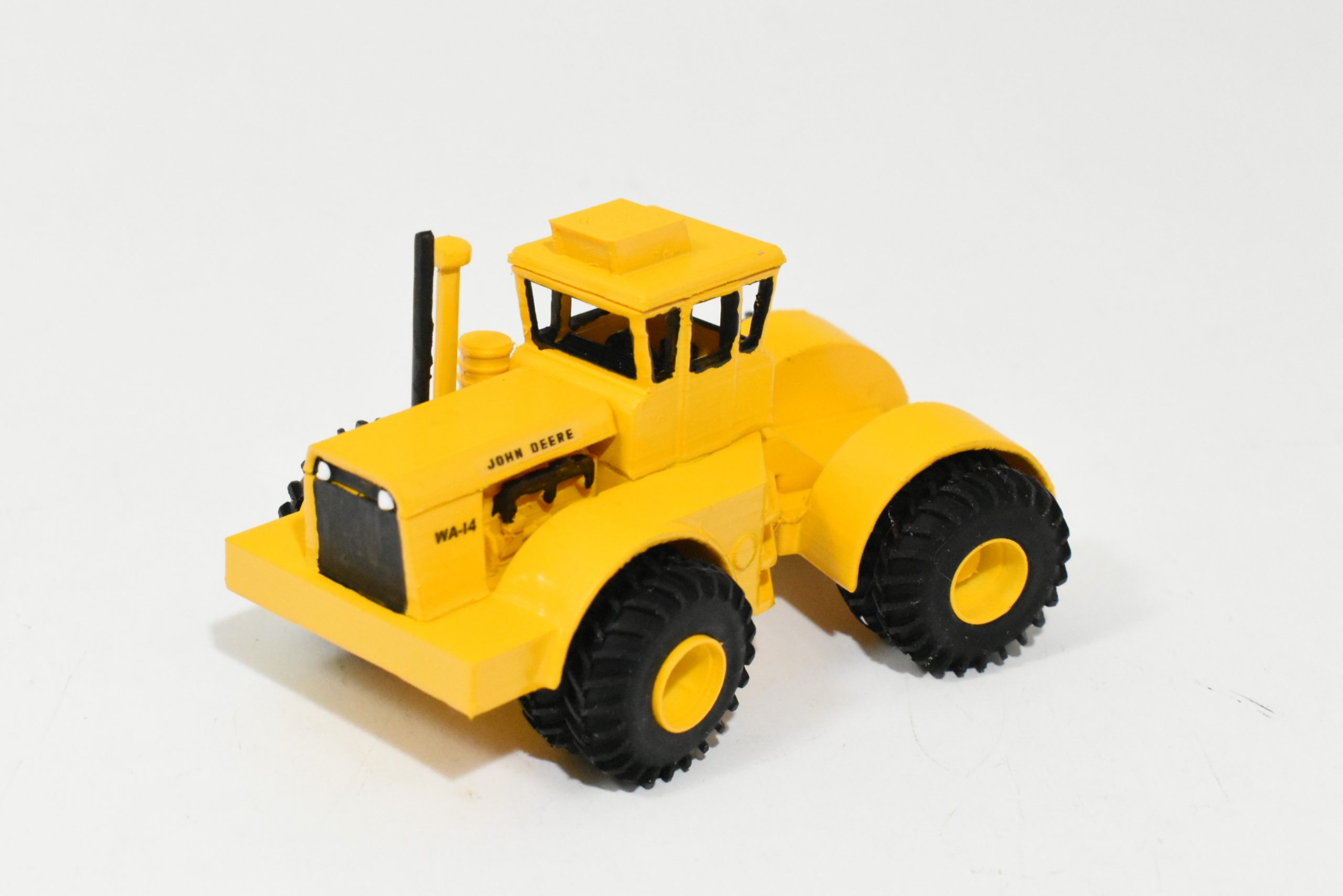 1/64 Custom John Deere WA-14 Wagner 4wd Tractor With Cab & Duals, Industrial Yellow