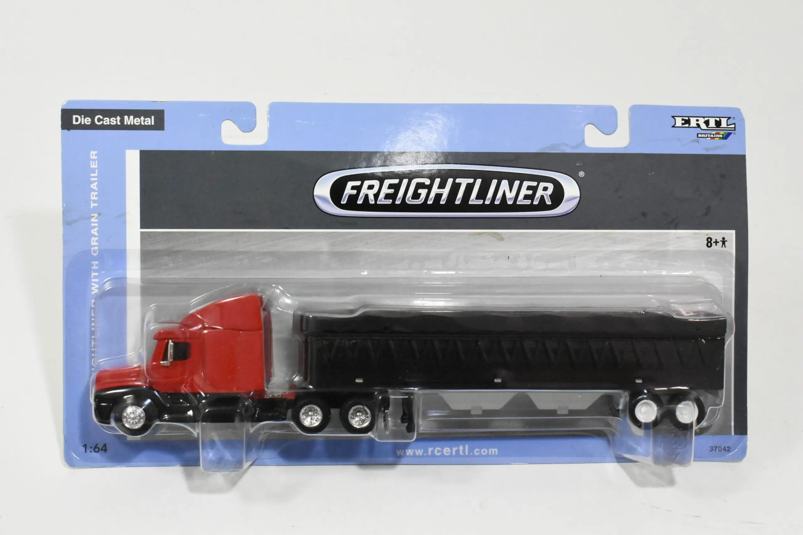 1/64 Freightliner Red Cab Grain Semi With Black Trailer