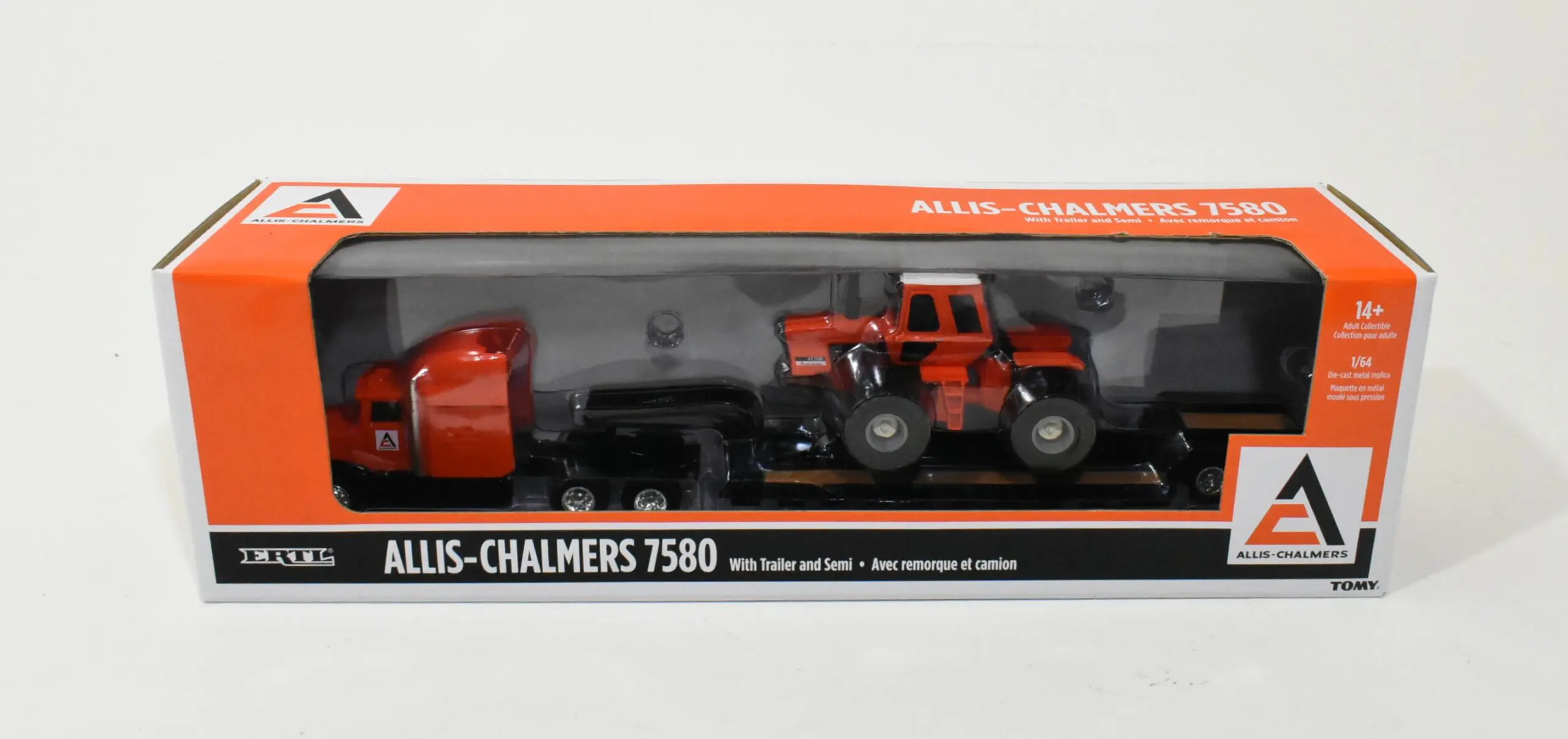 1/64 Allis Chalmers 7580 Maroon Belly 4wd Tractor On Lowboy Semi