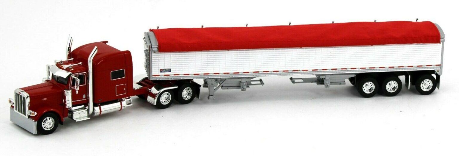 1/64 Red Peterbilt 389 Semi With Wilson 50' Triple Axle Hopper Grain ...