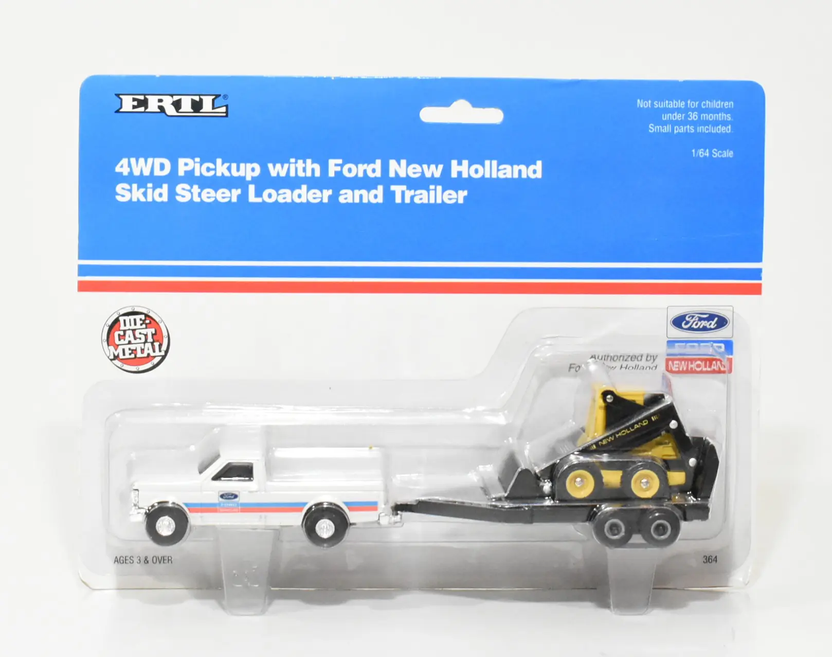 1/64 4WD Pickup With Ford New Holland Skid Steer & Trailer
