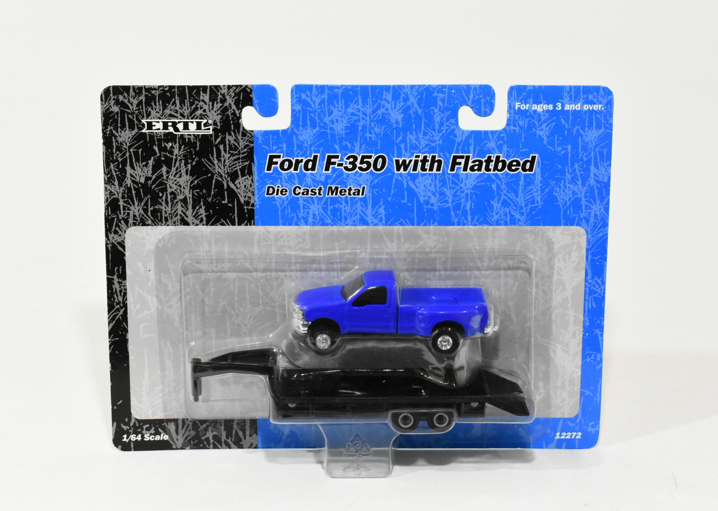 1/64 CUSTOM farm toy blue silver 2002 Ford f350 flatbed TRUCK ERTL farm toy nice 