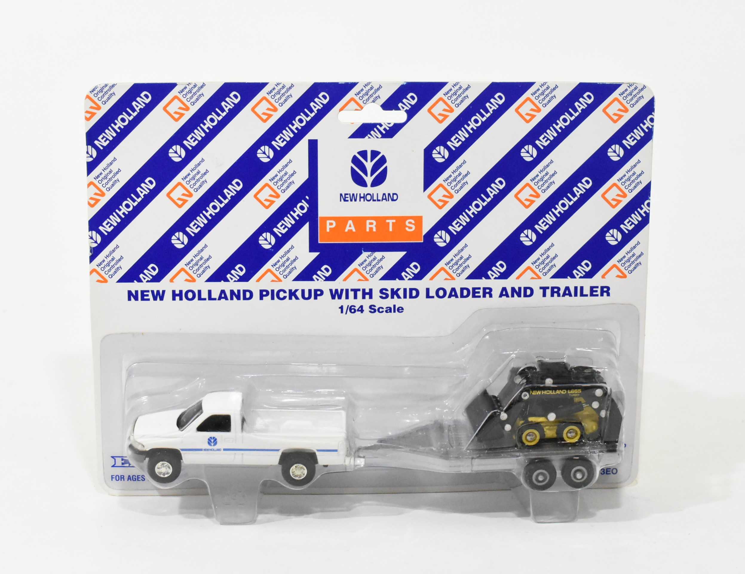 1/64 New Holland Pickup Truck With L665 Skid Steer & Trailer