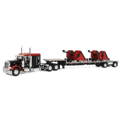 1/64 Bush Hog Red/Black Peterbilt 379 Semi With Flatbed Trailer