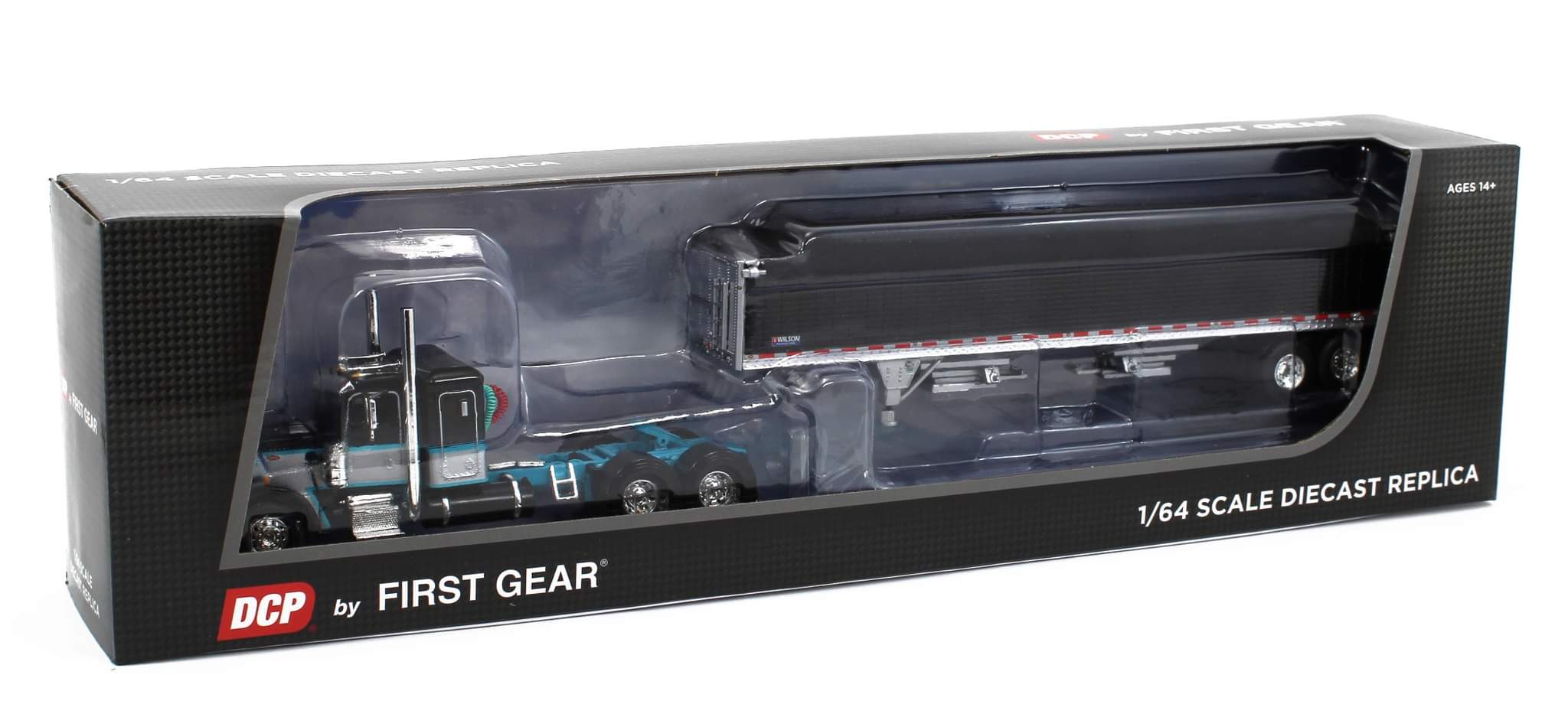 1/64 Black & Blue Peterbilt 359 Flat Top Semi With Black
