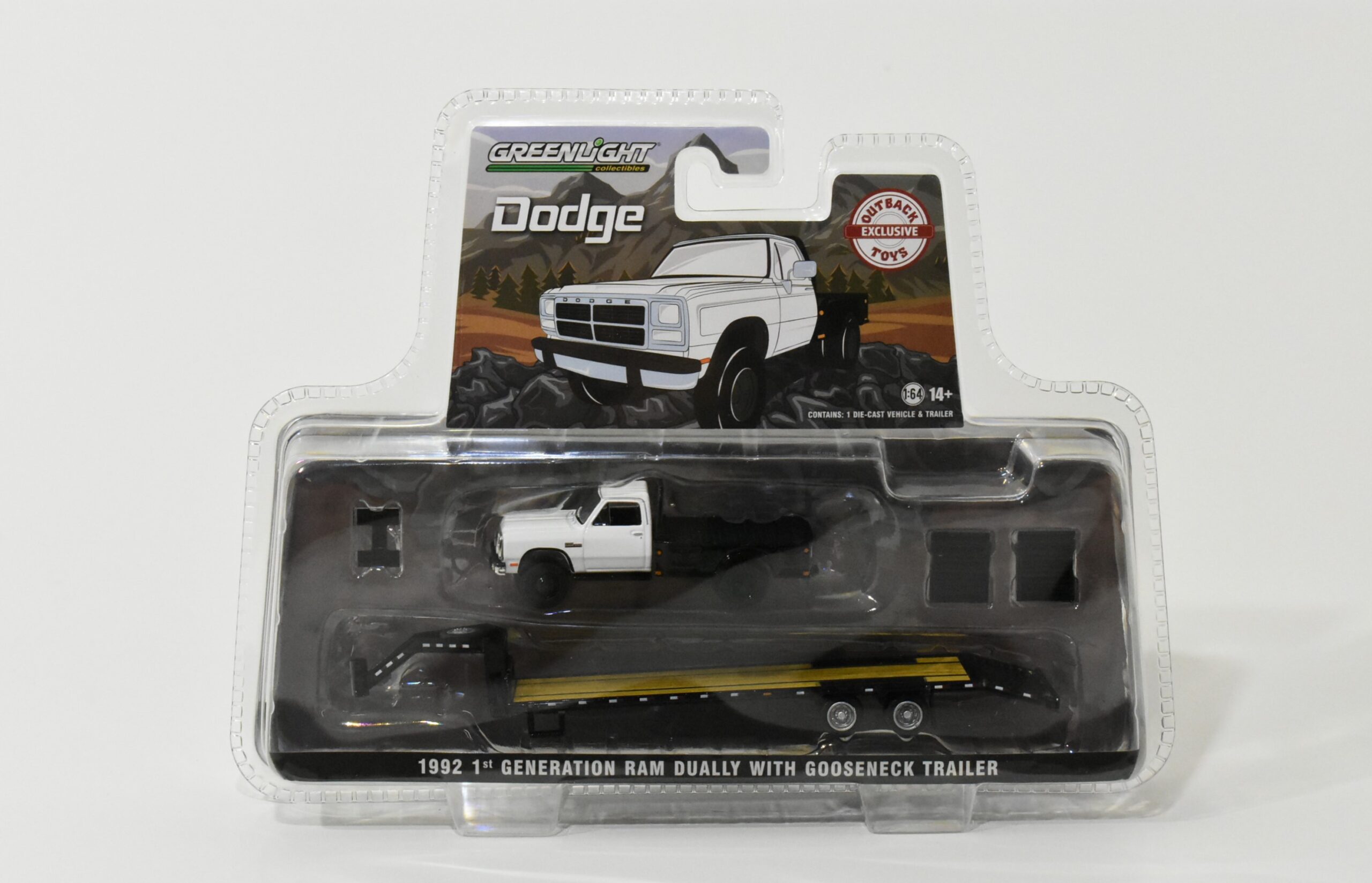 1/64 1992 Dodge Ram Dually 1st Gen, White With Black Flatbed & Black ...