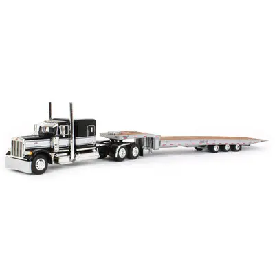 1/64 Black & Silver Peterbilt 389 Day Cab Semi With Headache Rack