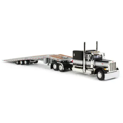 1/64 Black & Silver Peterbilt 389 Day Cab Semi With Headache Rack