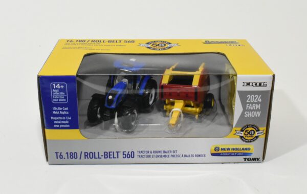 1/64 New Holland T6.180 Tractor With 560 Round Baler & Bales, 50 Years of Round Baling, 2024 Farm Show