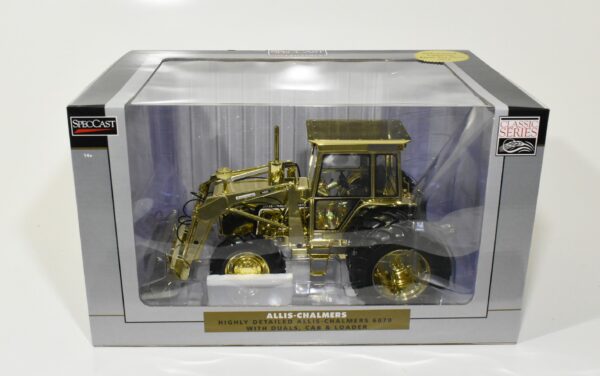 1/16 Allis Chalmers 6070 Tractor With Front Wheel Assist, Duals & Loader, 2024 Lafayette Toy Show, Gold & Chrome 2 Piece Set
