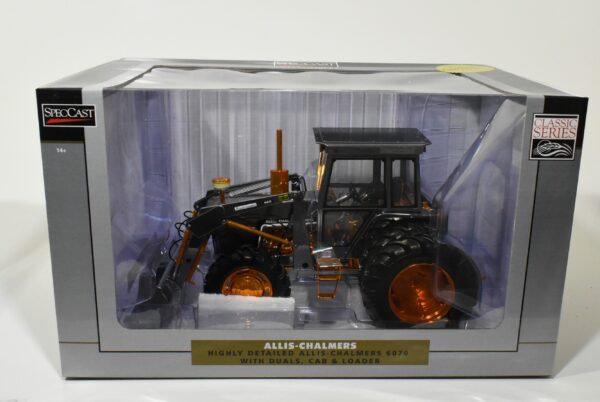 1/16 Allis Chalmers 6070 Tractor With Front Wheel Assist, Duals & Loader, 2024 Lafayette Toy Show, Gold & Chrome 2 Piece Set - Image 2
