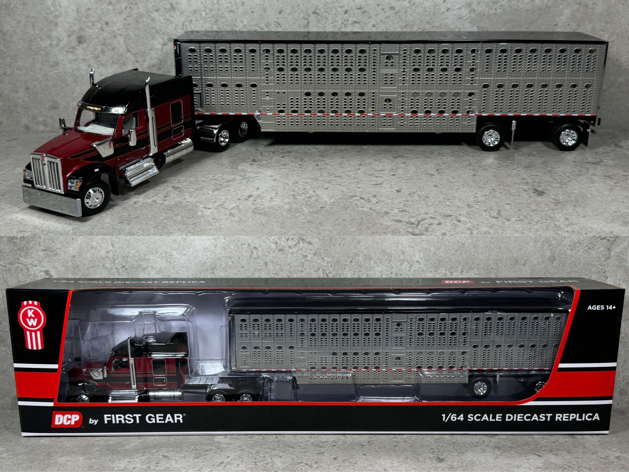 1/64 Maroon & Black Kenworth W990 Semi With Wilson Spread Axle