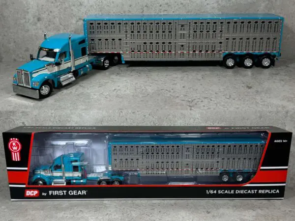 1/64 Turquoise Kenworth W990 Semi With Wilson Triple Axle