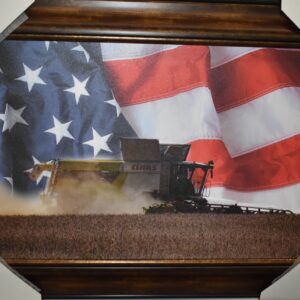 Claas Combine With American Flag, Framed Print 28" x 38"