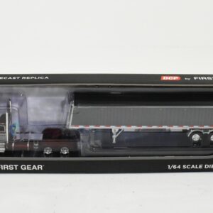 1/64 Red & Gray Peterbilt 379 Day Cab Semi With Lode King Triple Axle Grain Trailer, DCP