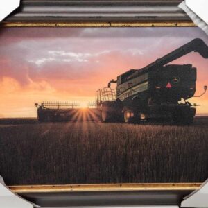 John Deere Combine At Sunset, Framed Print 28" x 38"