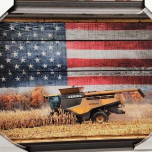 Claas Lexion Combine With American Flag, Framed Print 28" x 38"