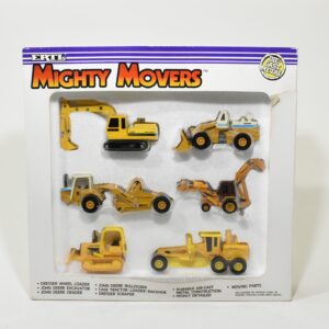 1/64 Mighty Movers Construction Set With John Deere Excavator, Grader, Dozer & Case Backhoe & Dresser Wheel Loader, Scraper