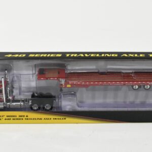 1/64 Red Peterbilt 389 Day Cab Semi With Landoll 440 Traveling Axle Trailer, DCP