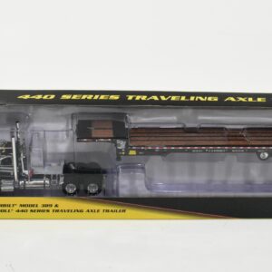 1/64 Black Peterbilt 389 Day Cab Semi With Landoll 440 Traveling Axle Trailer, DCP