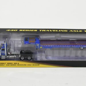 1/64 Blue Peterbilt 389 Day Cab Semi With Landoll 440 Traveling Axle Trailer, DCP