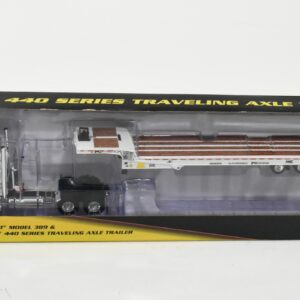 1/64 White Peterbilt 389 Day Cab Semi With Landoll 440 Traveling Axle Trailer, DCP