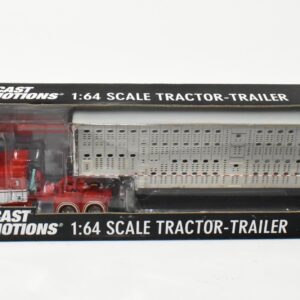 1/64 Red Peterbilt 379 Semi With Wilson Spread Axle Livestock Trailer, Buckshot Express, DCP