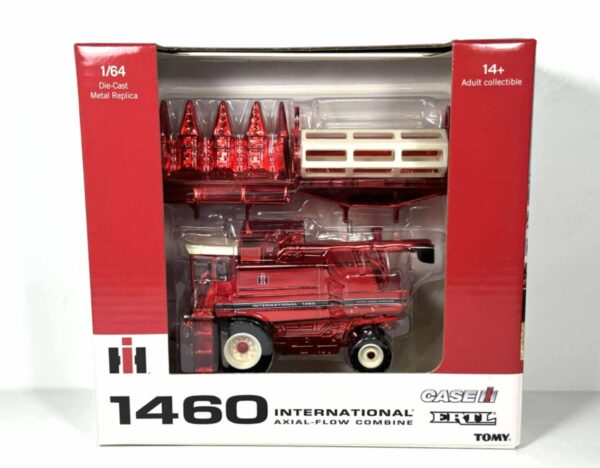 1/64 International Harvester 1460 Combine With Rear Wheel Assist, Corn & Grain Head,  Red Chrome & Gold Set - Image 2