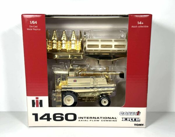 1/64 International Harvester 1460 Combine With Rear Wheel Assist, Corn & Grain Head,  Red Chrome & Gold Set - Image 3