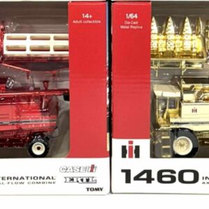 1/64 International Harvester 1460 Combine With Rear Wheel Assist, Corn & Grain Head,  Red Chrome & Gold Set