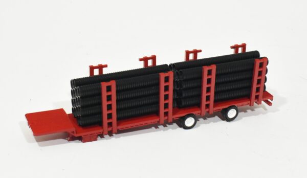 1/64 Custom Semi Tile Trailer With Culvert Stick Pipe Load, Red