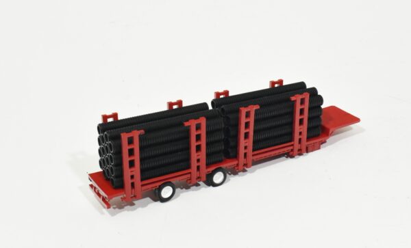 1/64 Custom Semi Tile Trailer With Culvert Stick Pipe Load, Red - Image 2