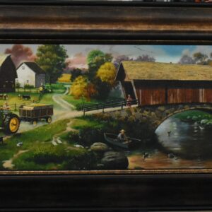 John Deere Vintage Farmstead With Bridge, Framed Print 20" x 44"