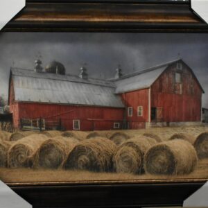 Vintage Red Barn With Hay Bales, Framed Print 28" x 38"