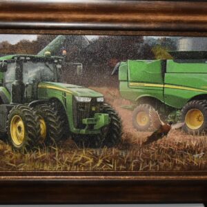 John Deere S660 Combine Tractor & Grain Cart, Framed Print 20" x 44"