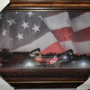 Case IH Combine Night Scene With Flag, Framed Print 28" x 38"
