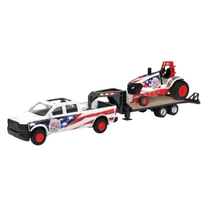 1/32 Case IH Magnum Stars & Stripes Pulling Tractor With Pickup & Gooseneck Flatbed Trailer, USA 250