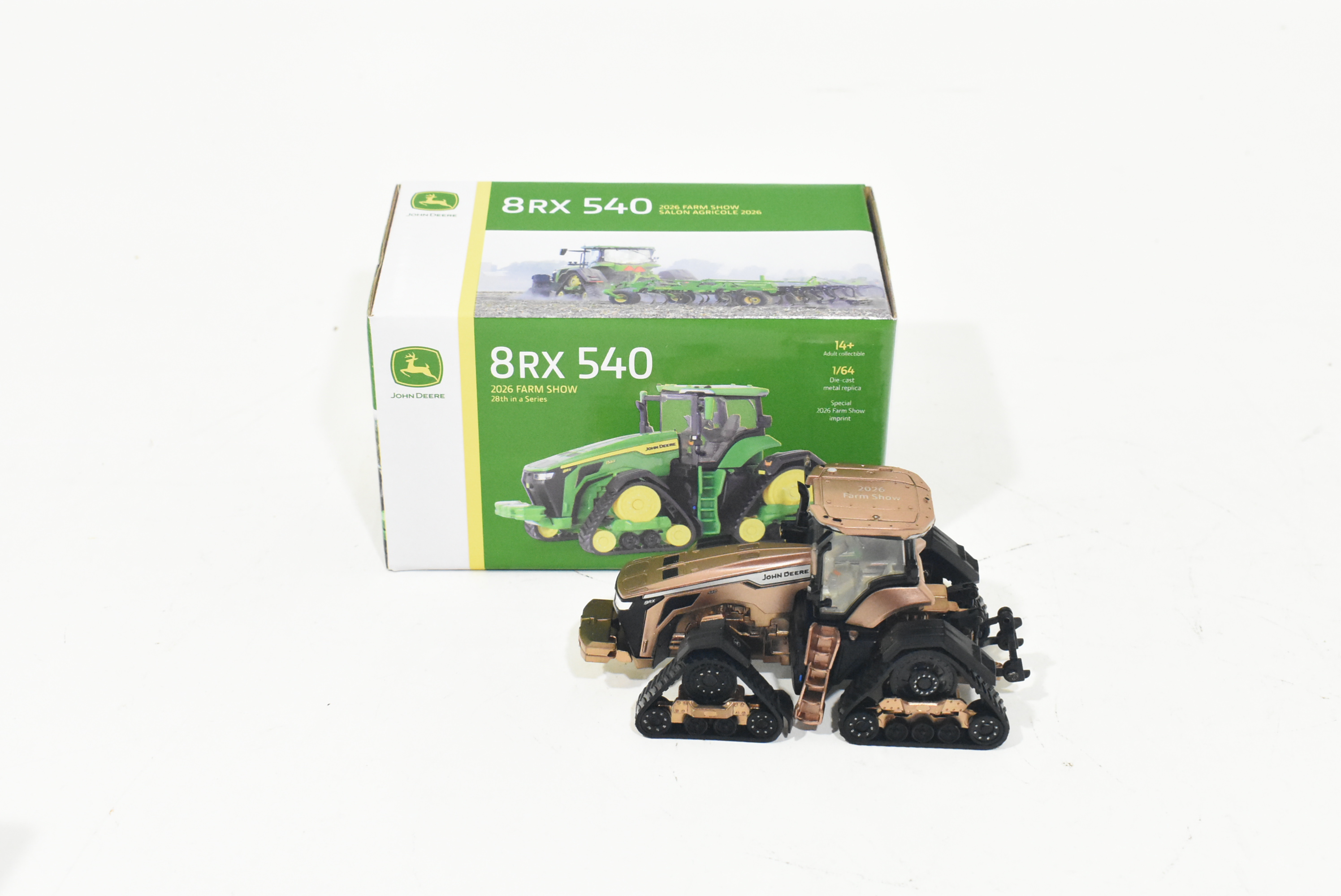 1/64 John Deere 8RX 540 Tracked Tractor, 2026 Farm Show Edition, Copper Chrome Chaser